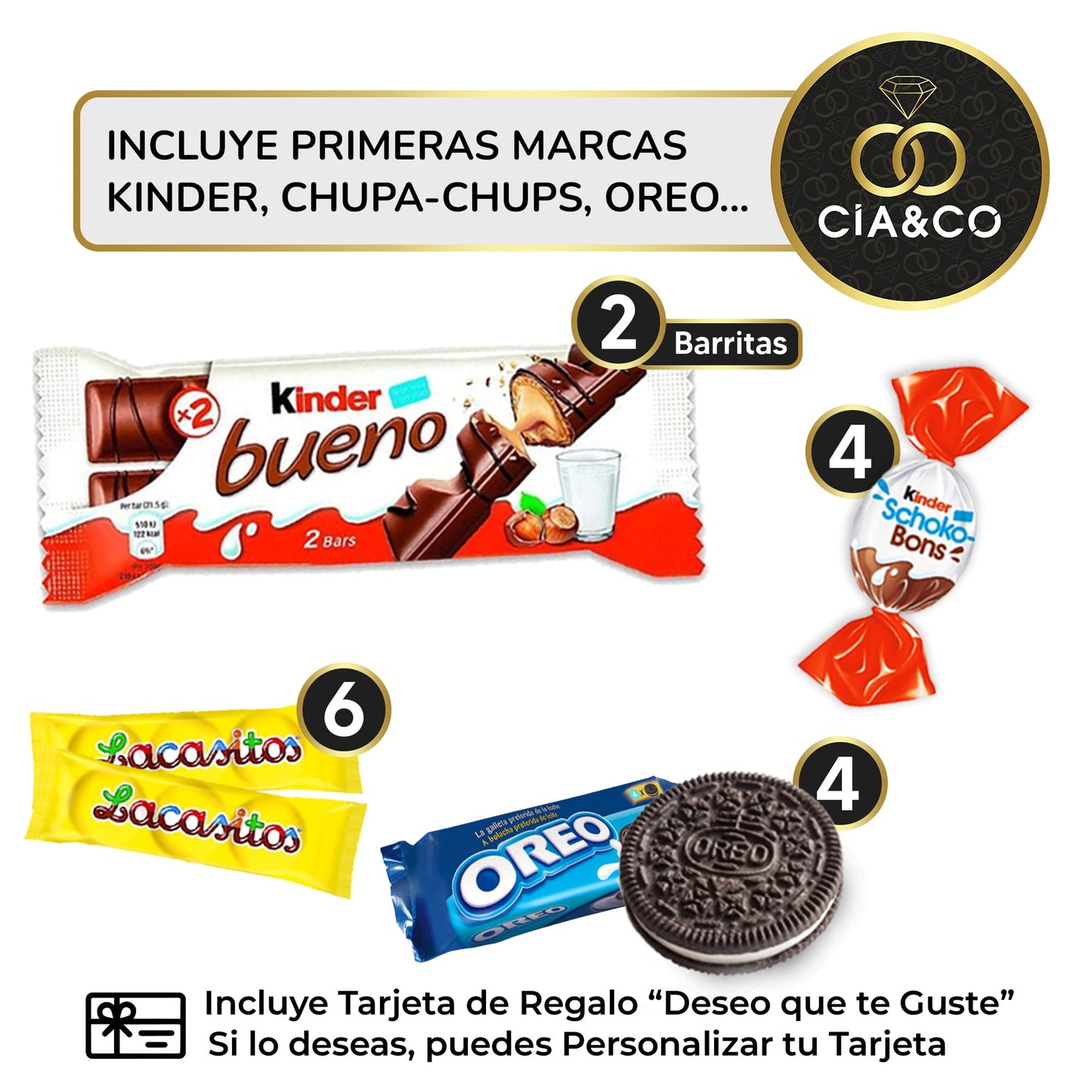 Caixa de presente original com 17 chocolates Kinder Bueno, cartões Kinder, Twix, Mars, Kit Kat, Huesitos, biscoito Lotus Biscoff e muito mais