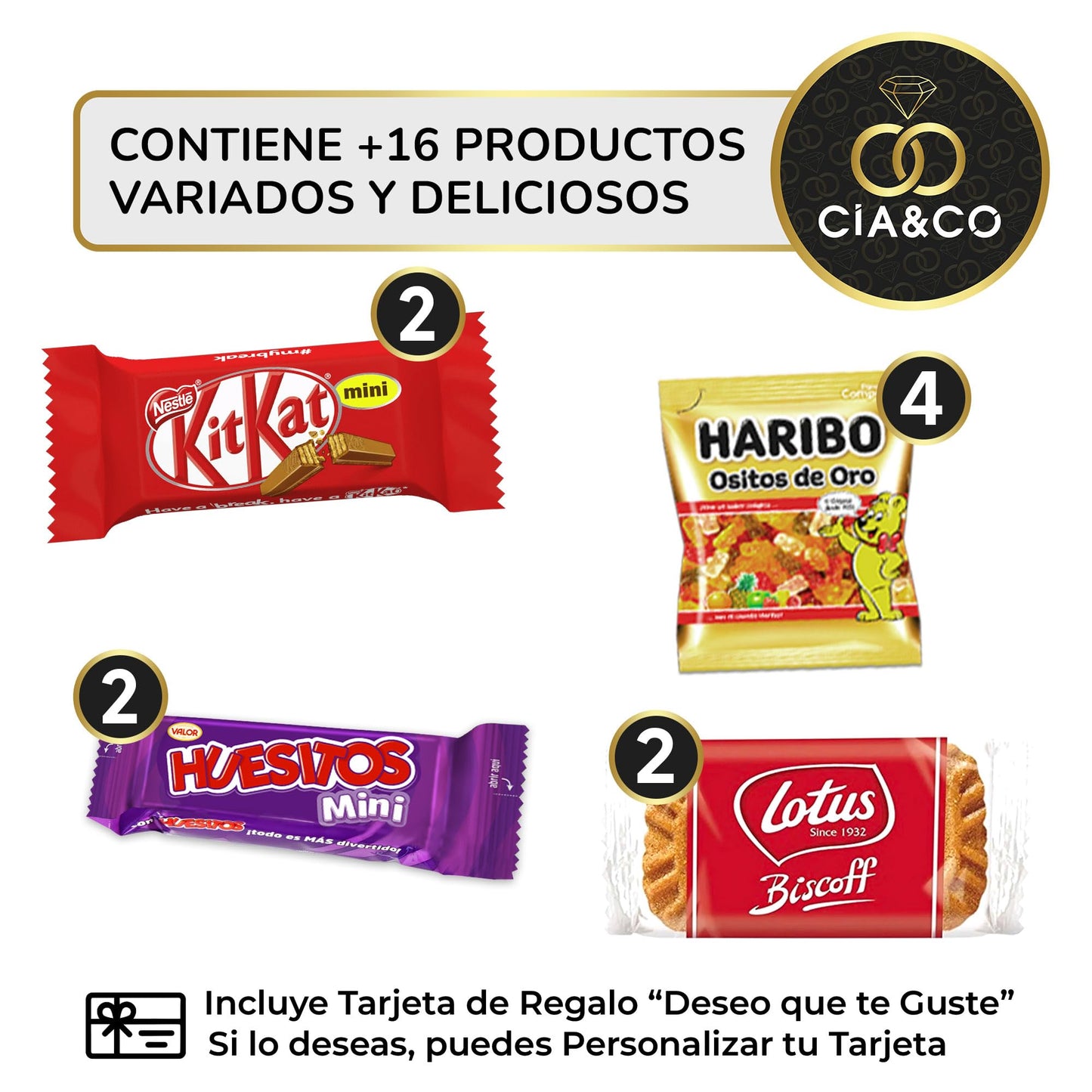 Caixa de presente original com 17 chocolates Kinder Bueno, cartões Kinder, Twix, Mars, Kit Kat, Huesitos, biscoito Lotus Biscoff e muito mais