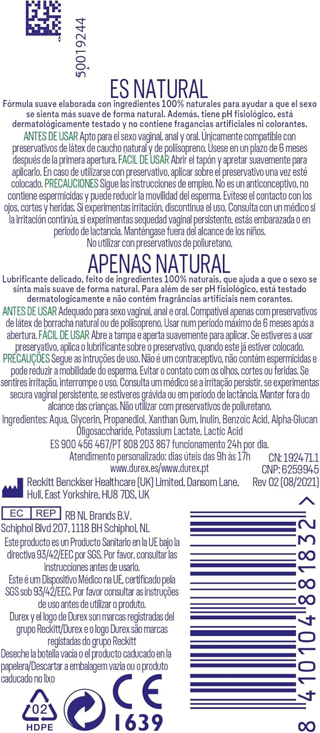 Lubrificante Natural Durex com 100% Ingredientes Naturais