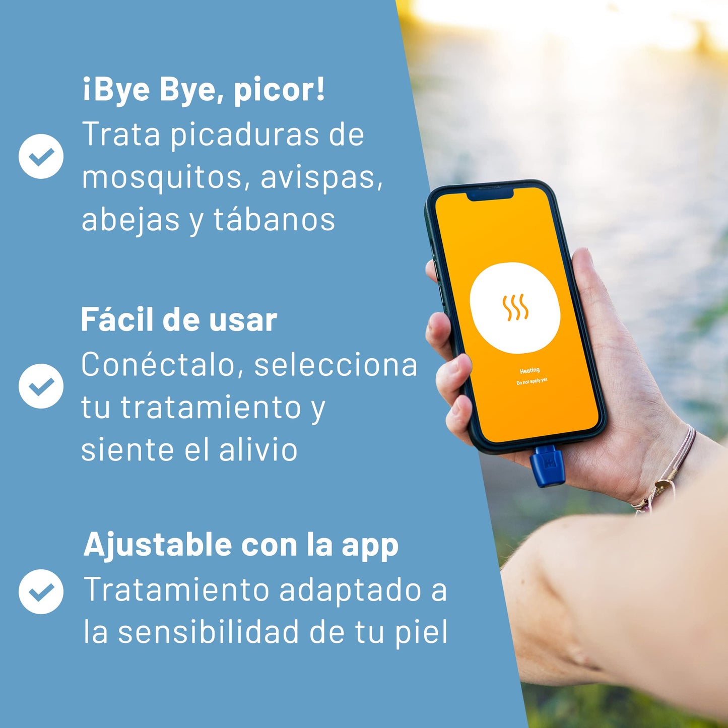 Heat It! - Dispositivo anti-picadas de insetos com seu smartphone - Alívio da coceira e dor sem produtos químicos com calor concentrado - para Android e iPhone 15/16 (USB-C)