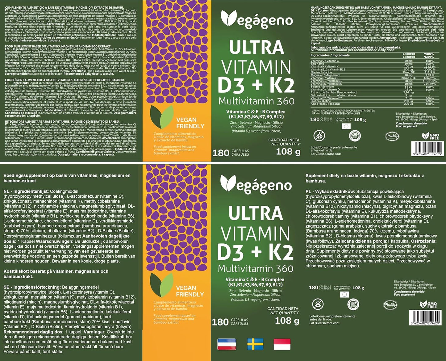 Vitamina D3 e K2 Vegan 180 Cápsulas