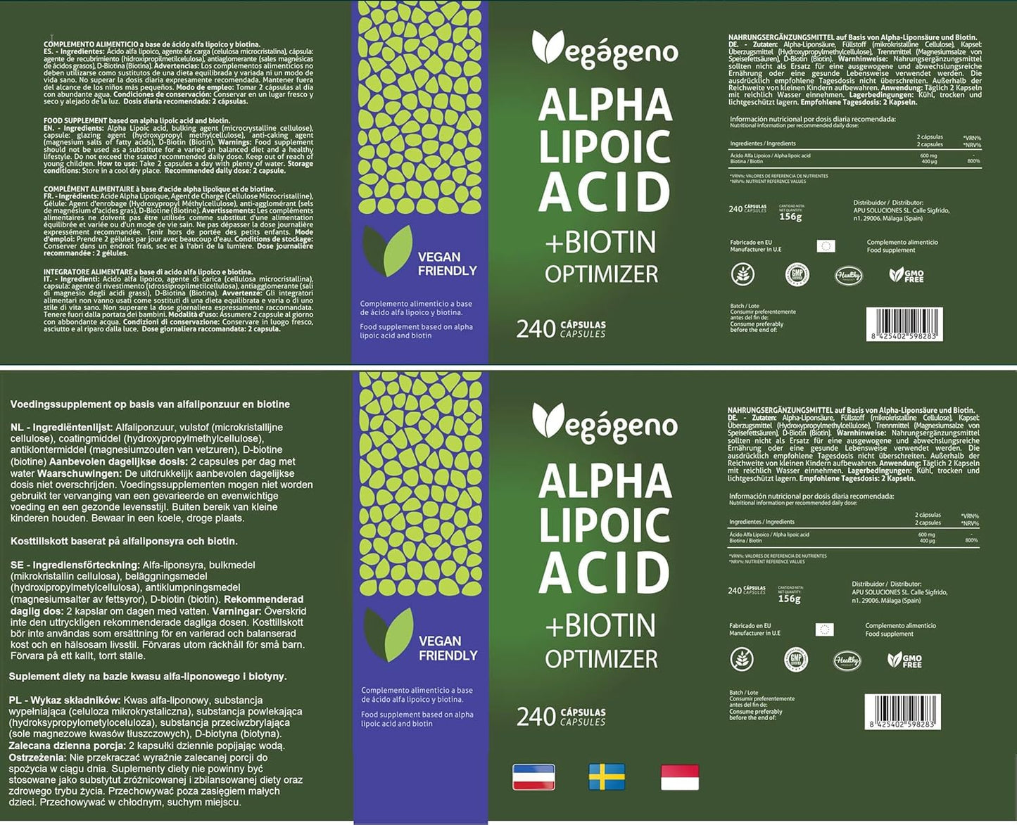 Ácido Alfa Lipoico 600mg - 240 Cápsulas Veganas