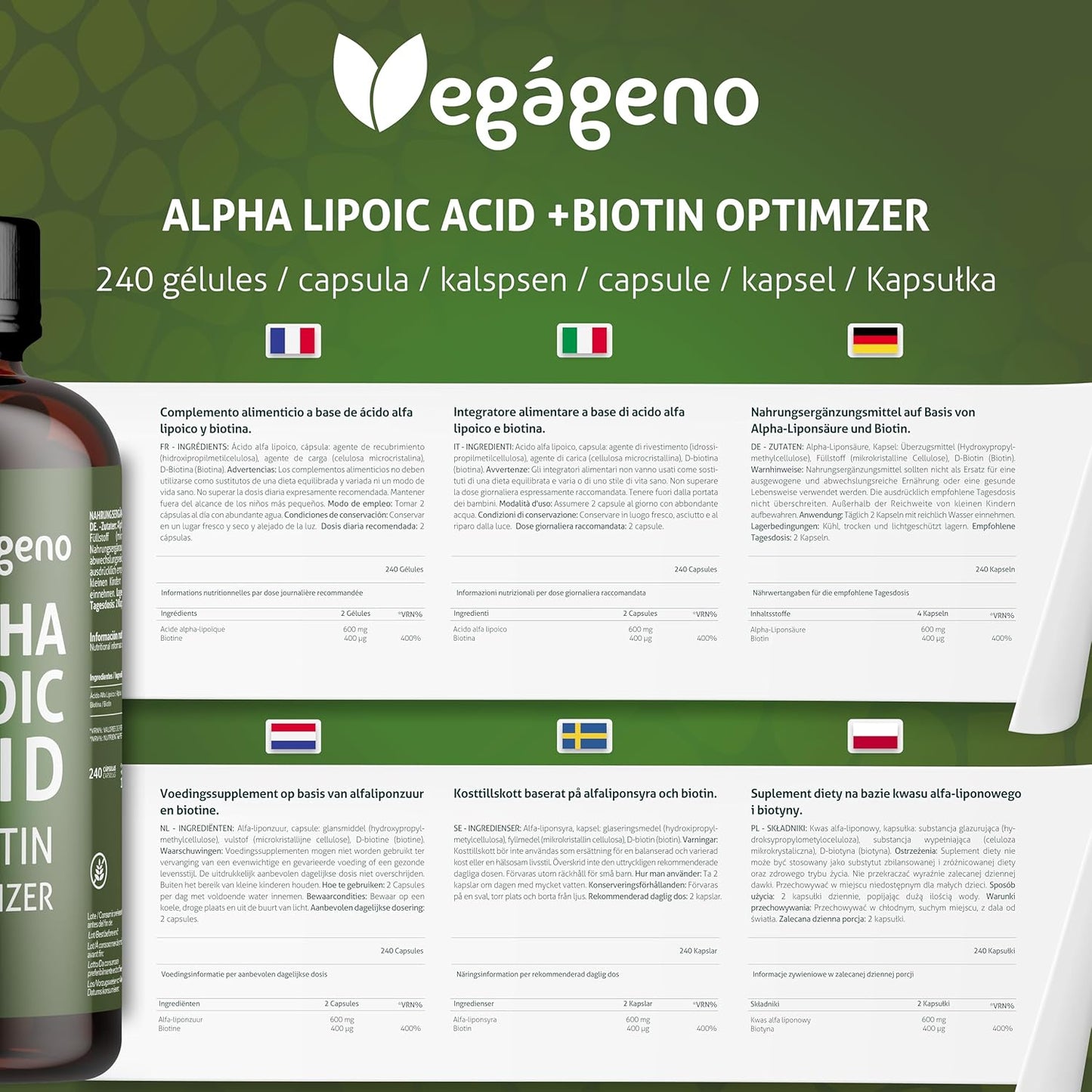 Ácido Alfa Lipoico 600mg - 240 Cápsulas Veganas