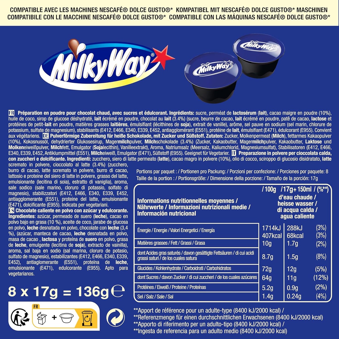 Cápsulas de Chocolate Quente Compatíveis - 8 Unidades