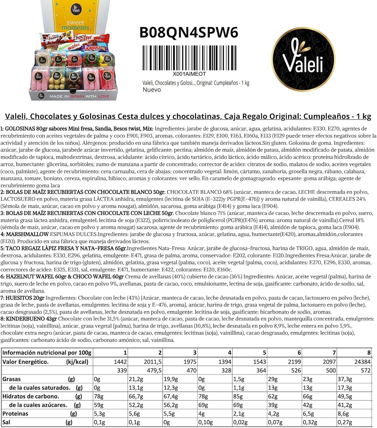 Valeli, Cesta de chocolates, doces e bombons, caixa presente original