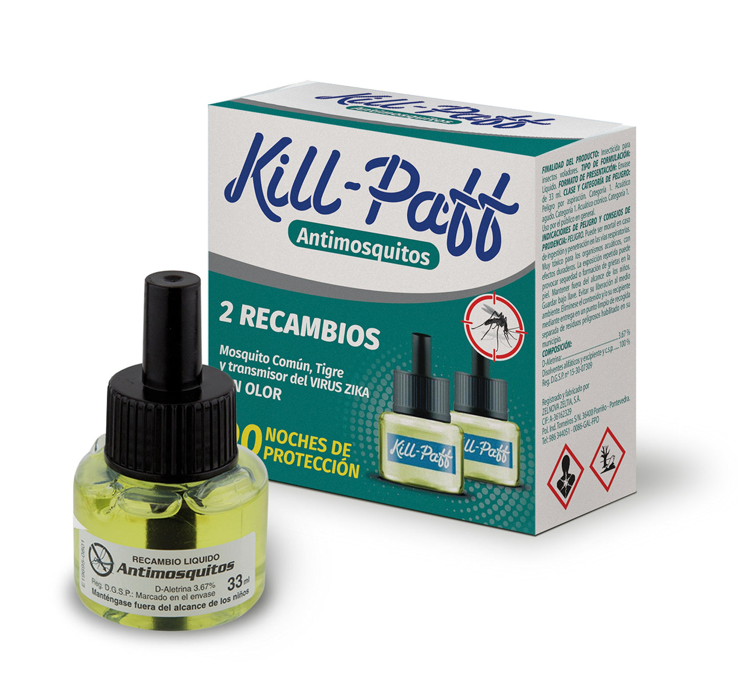 KILL-PAFF KIDS | Inseticida elétrico | Repelente de mosquitos | Eficaz contra mosquitos-tigre e transmissores de doenças tropicais | Sem cheiro | 45 noites de proteção | Conteúdo: 1 Diferencial + 1 Repelente