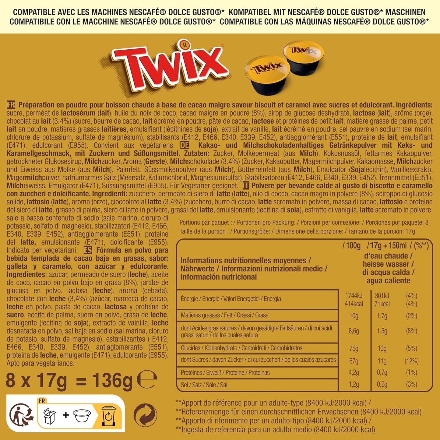 Cápsulas de Chocolate Quente Compatíveis - 8 Unidades