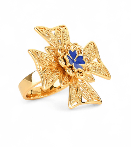 Anel Cruz de Malta | Aço Inoxidável Dourado | Alma de Portugal