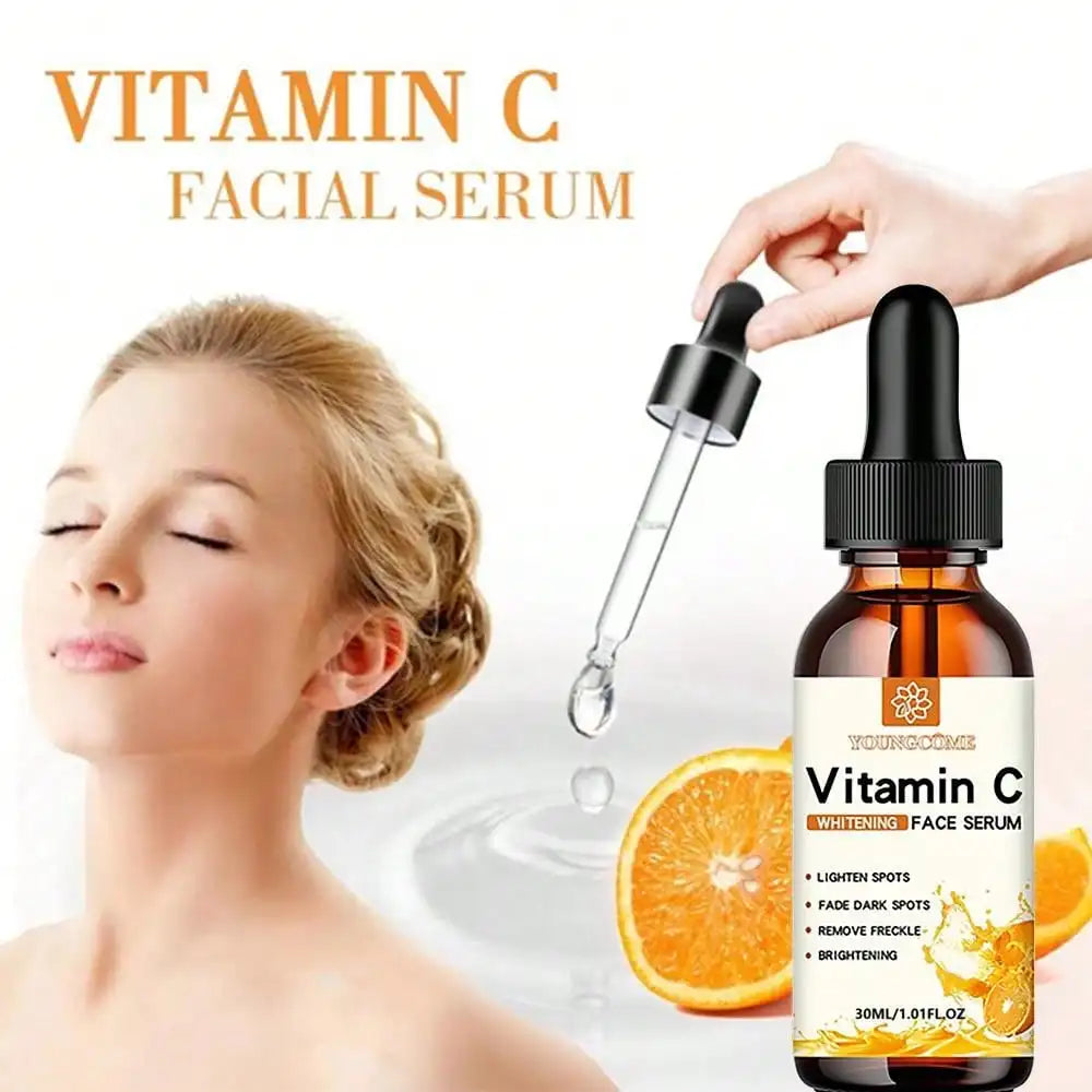 Essência facial de vitamina C com ácido hialurônico, 30ml, para clarear manchas e hidratar a pele, serum facial clareador e hidratante vitamina C.
