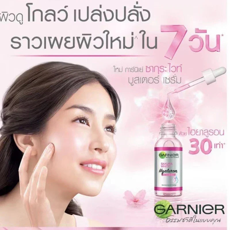 Sérum facial acne Garnier em frasco com conta-gotas, promovendo remoção de acne e clareamento da pele em 7 dias