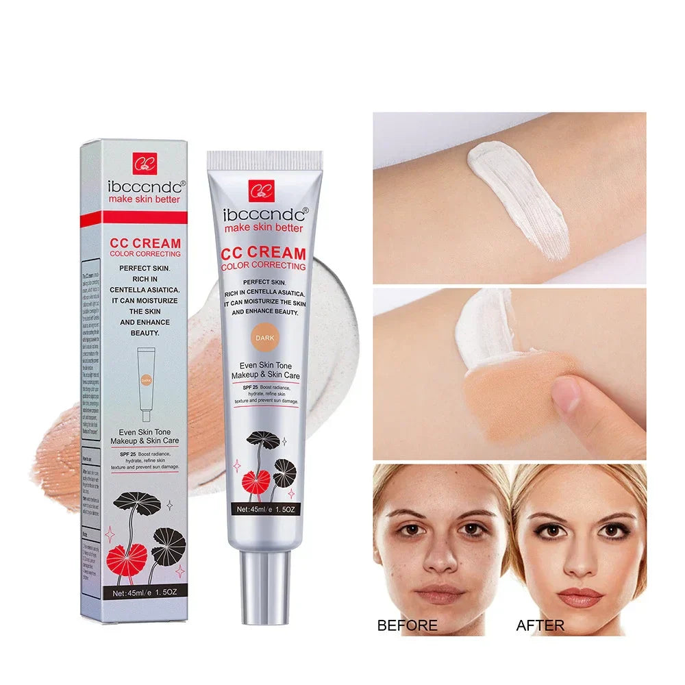 Creme CC Centella Asiatica da Ibcccndc em tubos com textura cremosa, ideal para disfarçar poros e iluminar a pele antes da maquiagem