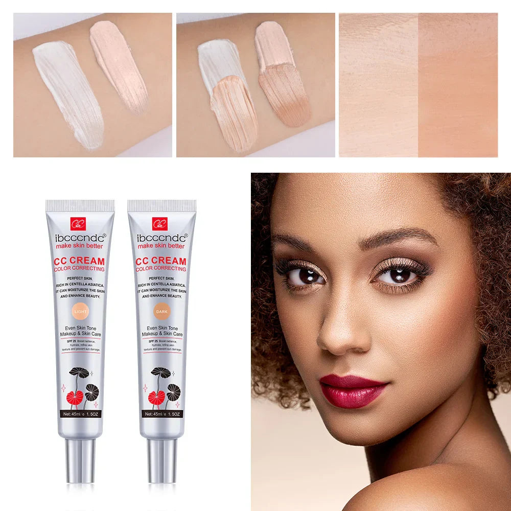 Creme CC para proteção da pele erborian com efeito hidratante e correção, em tons diversos, testado na pele de mulher com cabelo cacheado