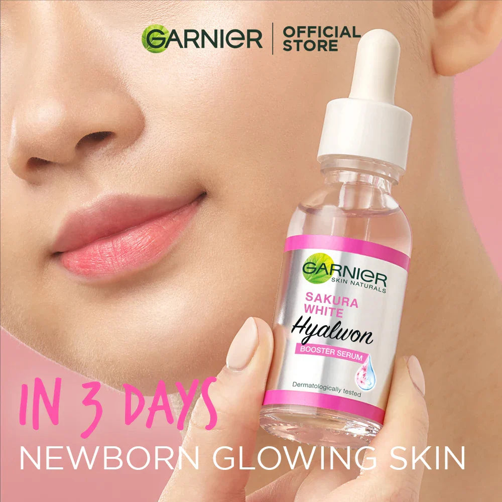 Essência facial Garnier com extrato de sakura, 30ml, ideal para rejuvenescimento e hidratação da pele