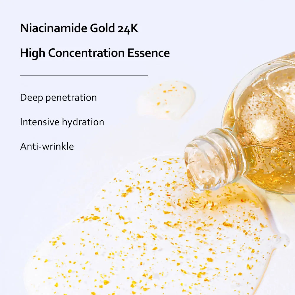 Sérum facial Niacinamide com ouro 24K, parte do kit de cuidados com a pele ouro 24K, rica hidratação e ação anti-idade