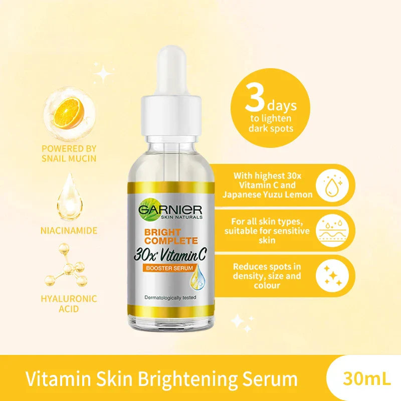 Sérum clareador de pele Garnier com 30x Vitamina C e Niacinamida ideal para uniformizar o tom da pele e reduzir marcas de acne