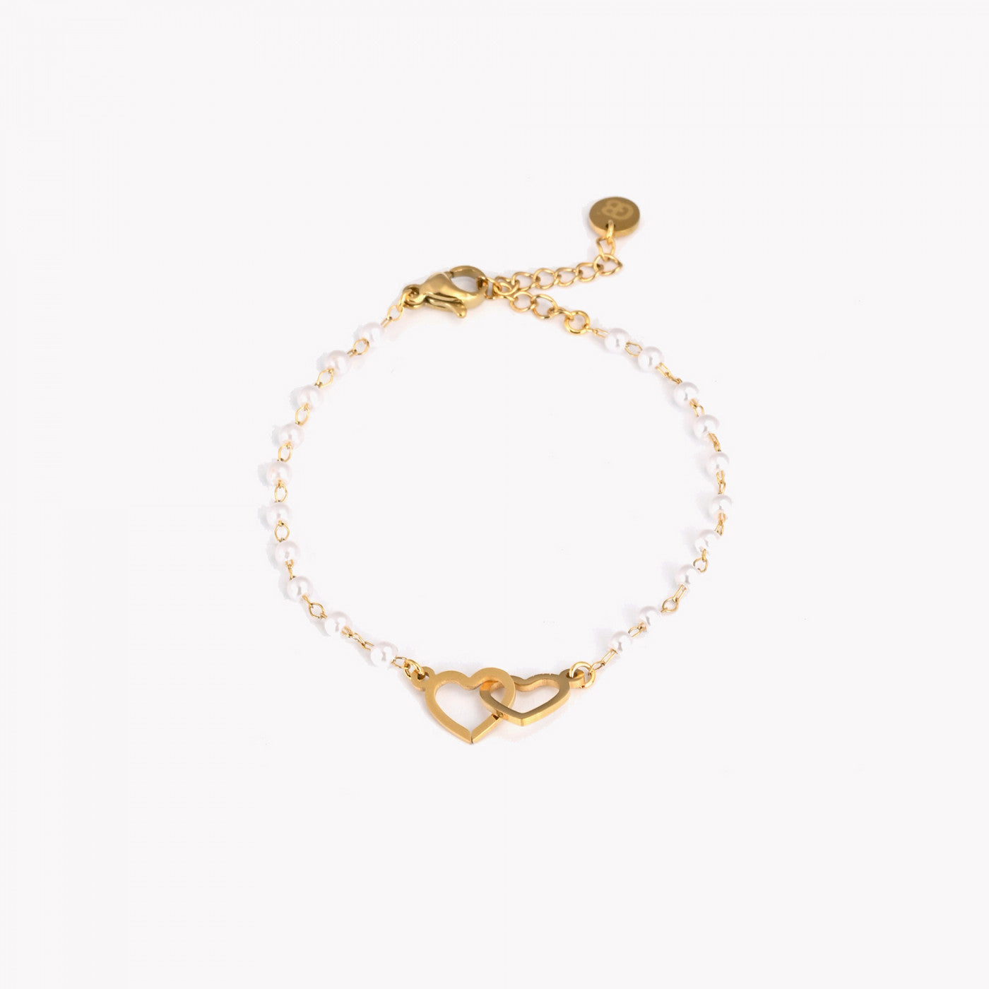 Pulseira em aço pérolas e corações