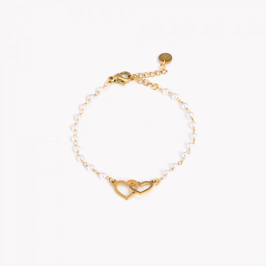 Steel bracelet with pearls and hearts