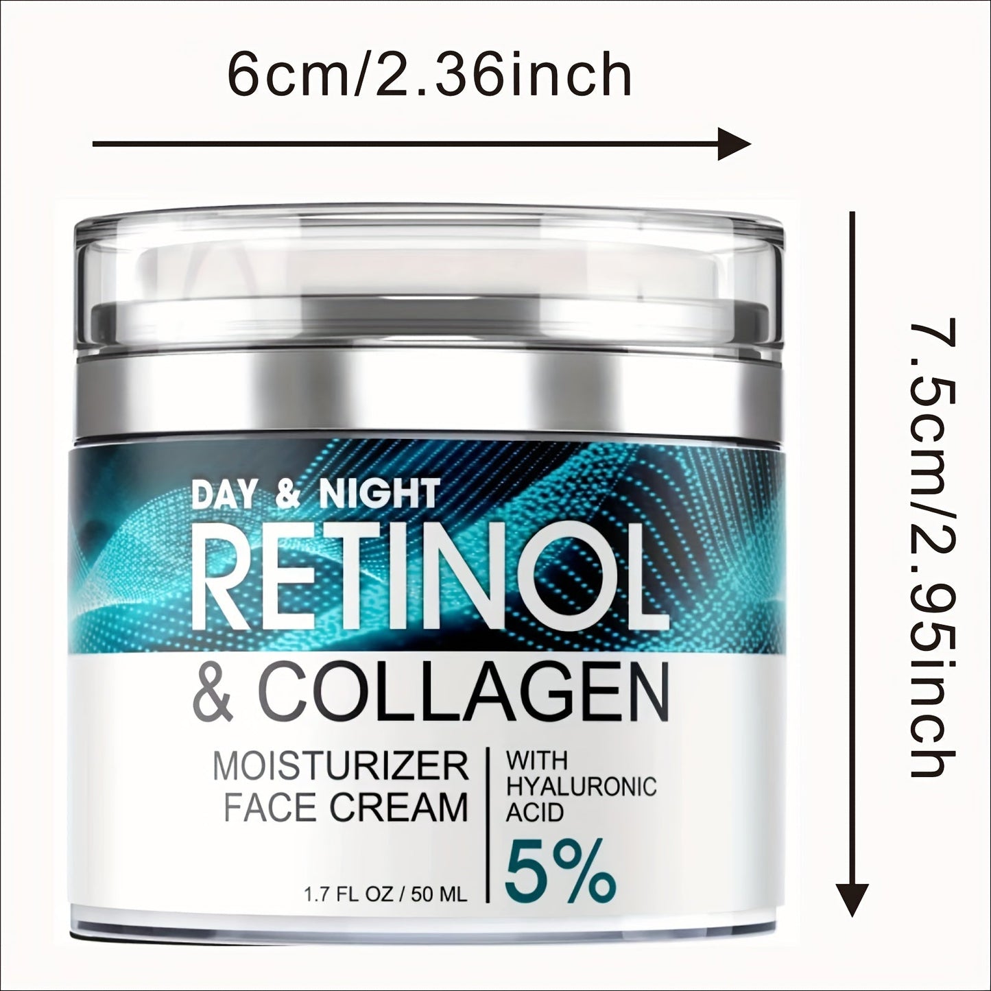 Hidratante retinol 50ml com colágeno e ácido hialurônico em embalagem moderna, ideal para uma pele jovem e radiante