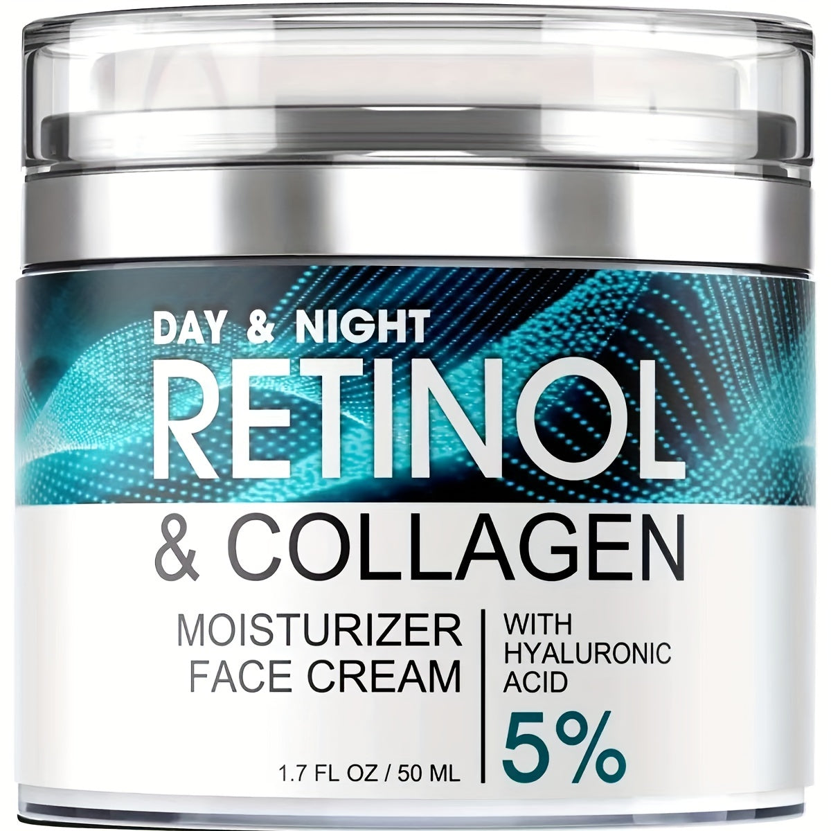 Hidratante retinol 50ml com colágeno e ácido hialurônico para uma pele jovem e radiante, embalagem moderna.