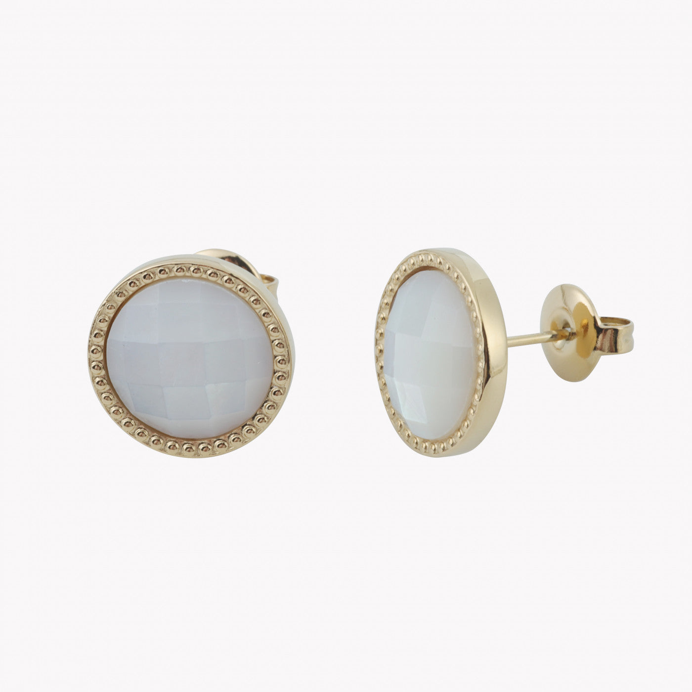 Round steel earrings natural stone