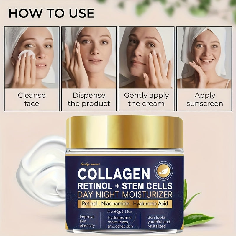 Creme de colágeno e retinol LUCKY MUSN em embalagem dourada, indicado para hidratação e rejuvenescimento da pele