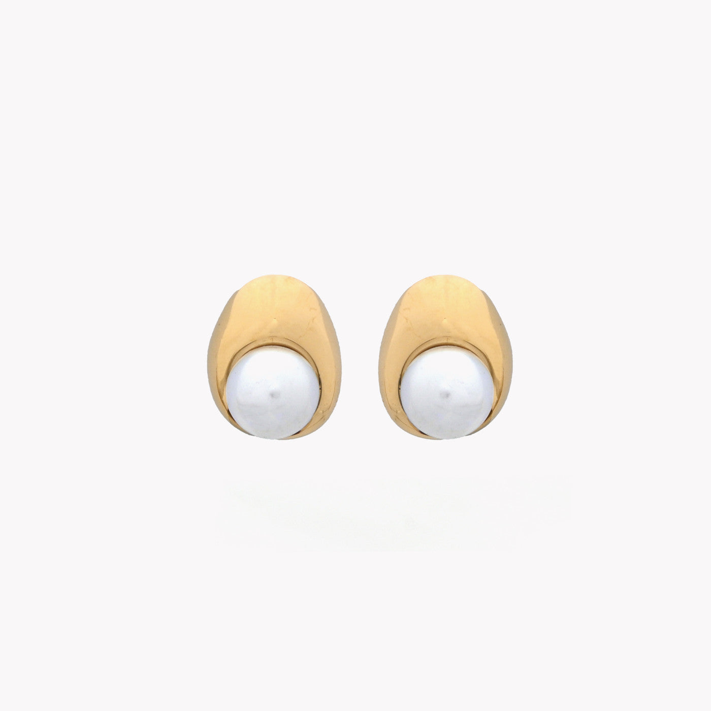 Pearl oval steel earrings
