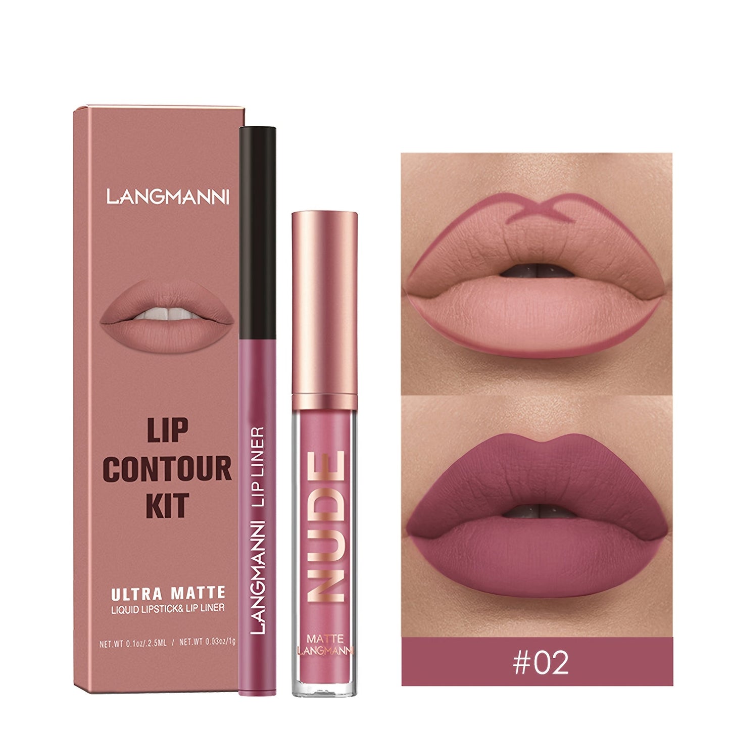 Conjunto de batom matte e gloss conjunto LANGMANNI com textura líquida em tons vermelhos, adequado para todos os tipos de pele