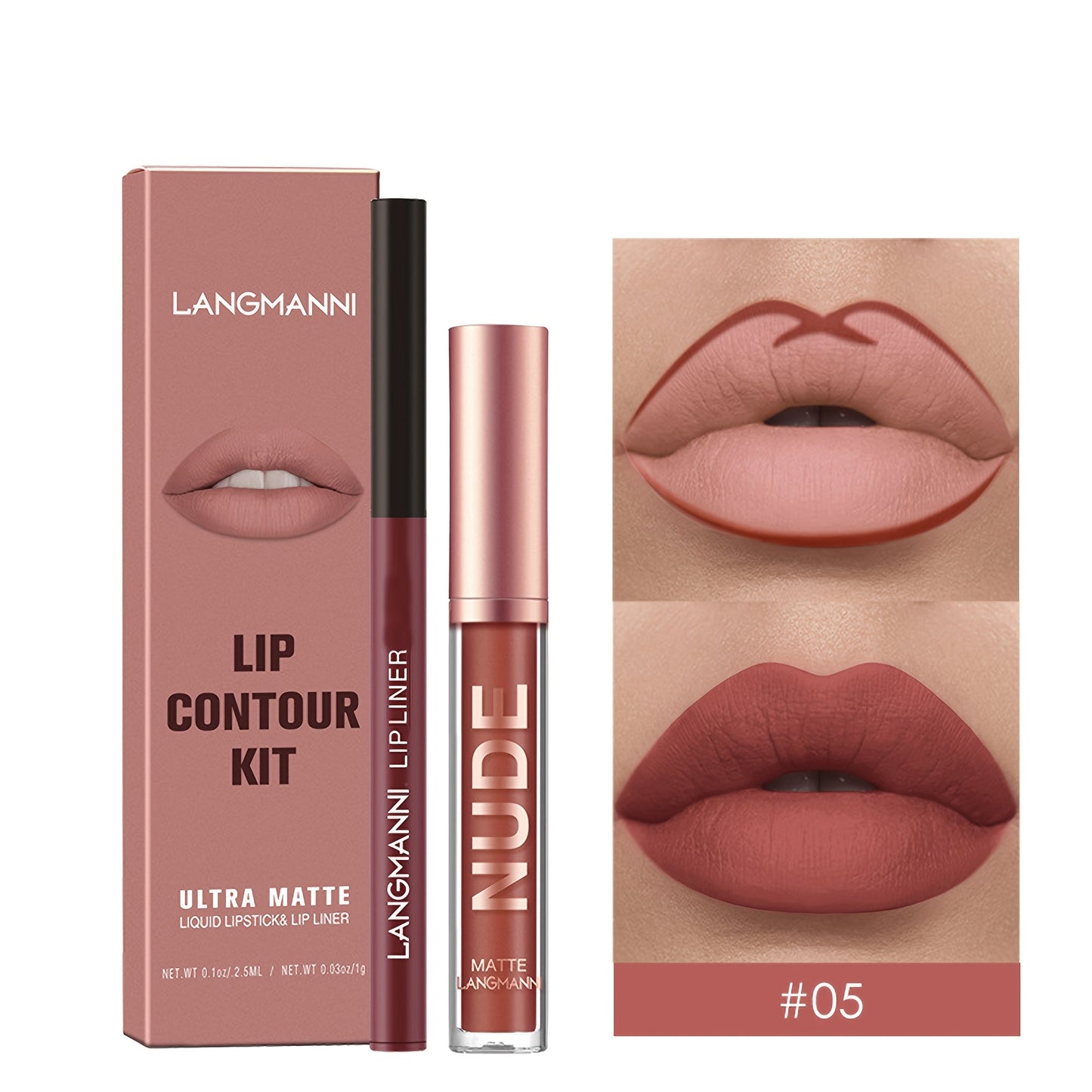 Conjunto batom matte e gloss conjunto com embalagem em destaque e tonalidade nude perfeita.