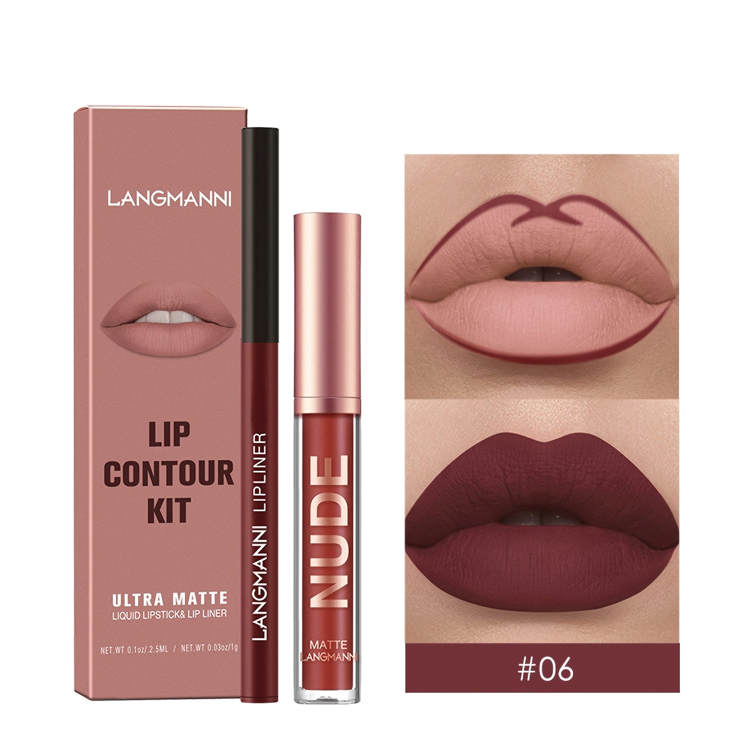 Conjunto de batom matte e gloss com textura líquida em tons vermelhos, 5g cada, ideal para todos os tipos de pele.