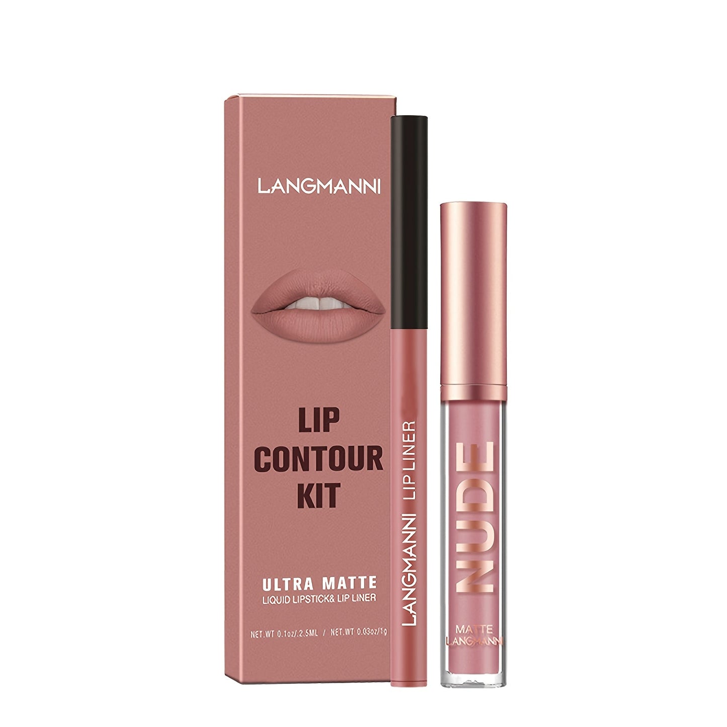 Conjunto de batom matte e gloss conjunto LANGMANNI, volumizador em tons vermelhos, 5g cada