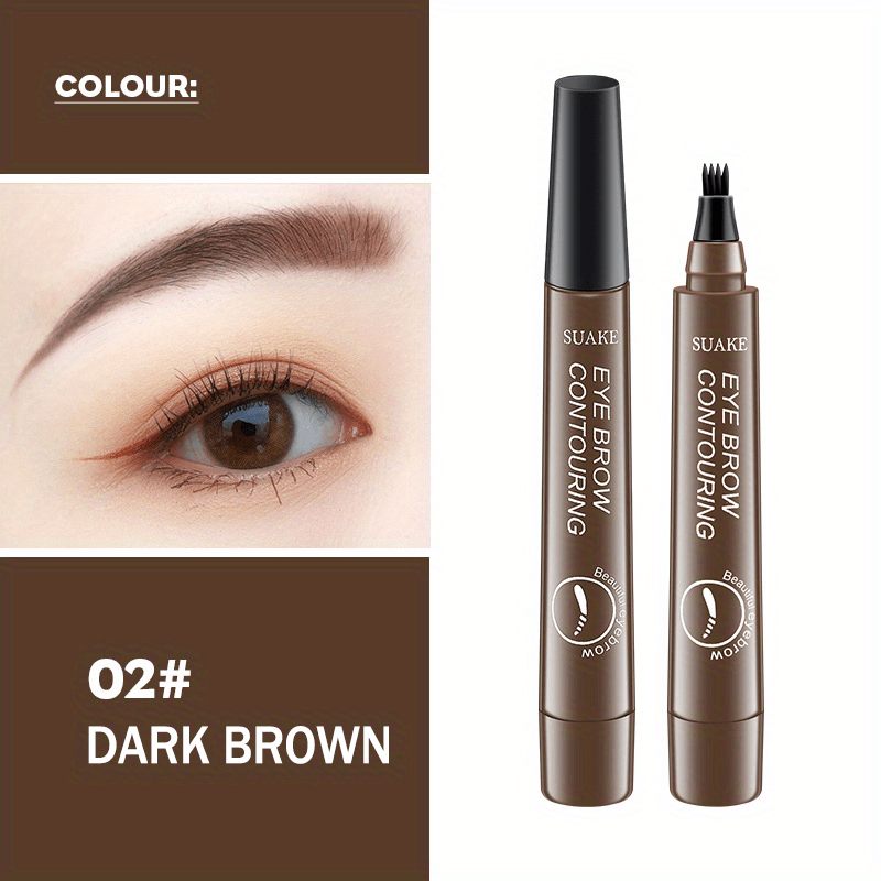 Caneta de sobrancelha à prova d'água com 4 cabeças, lápis de sobrancelha microblading em cor marrom escuro