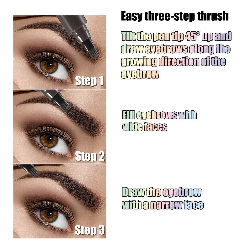 Caneta de sobrancelha à prova d'água, lápis de sobrancelha microblading com 4 cabeças e aparência natural