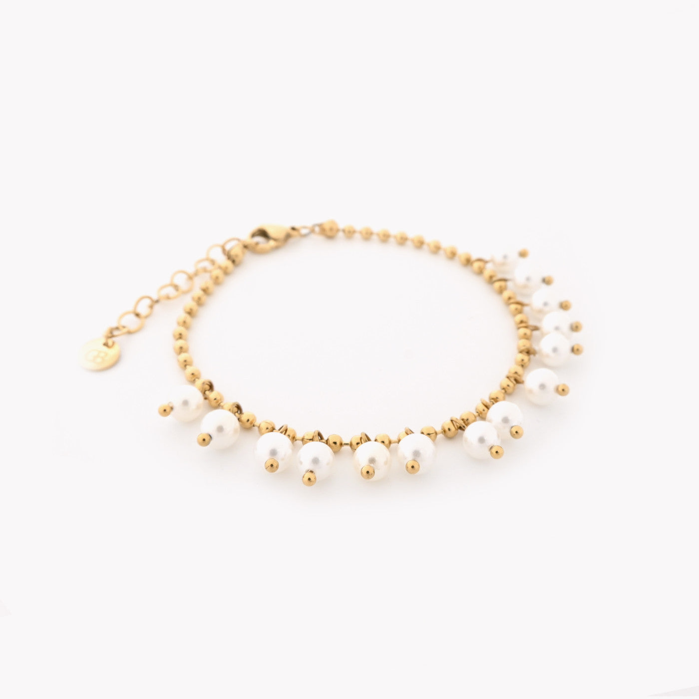 Pulseira em aço com pendentes pérolas