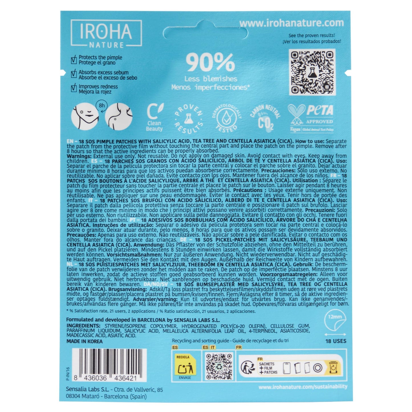 Adesivos para espinhas com ácido salicílico da Iroha Nature, reduzem manchas de acne em 8 horas, embalagem com 18 unidades