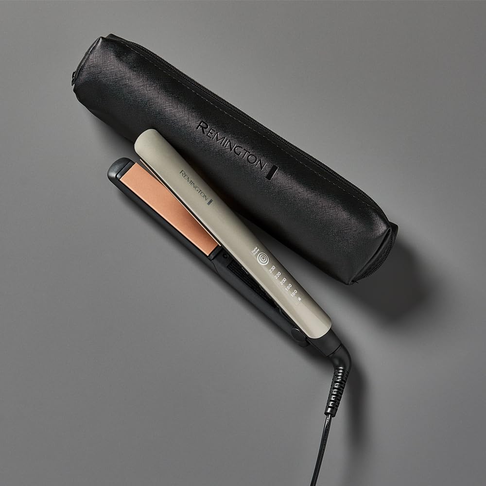 Alisador de cabelo profissional Remington com placas flutuantes e óleo de amêndoa, acompanhado de case