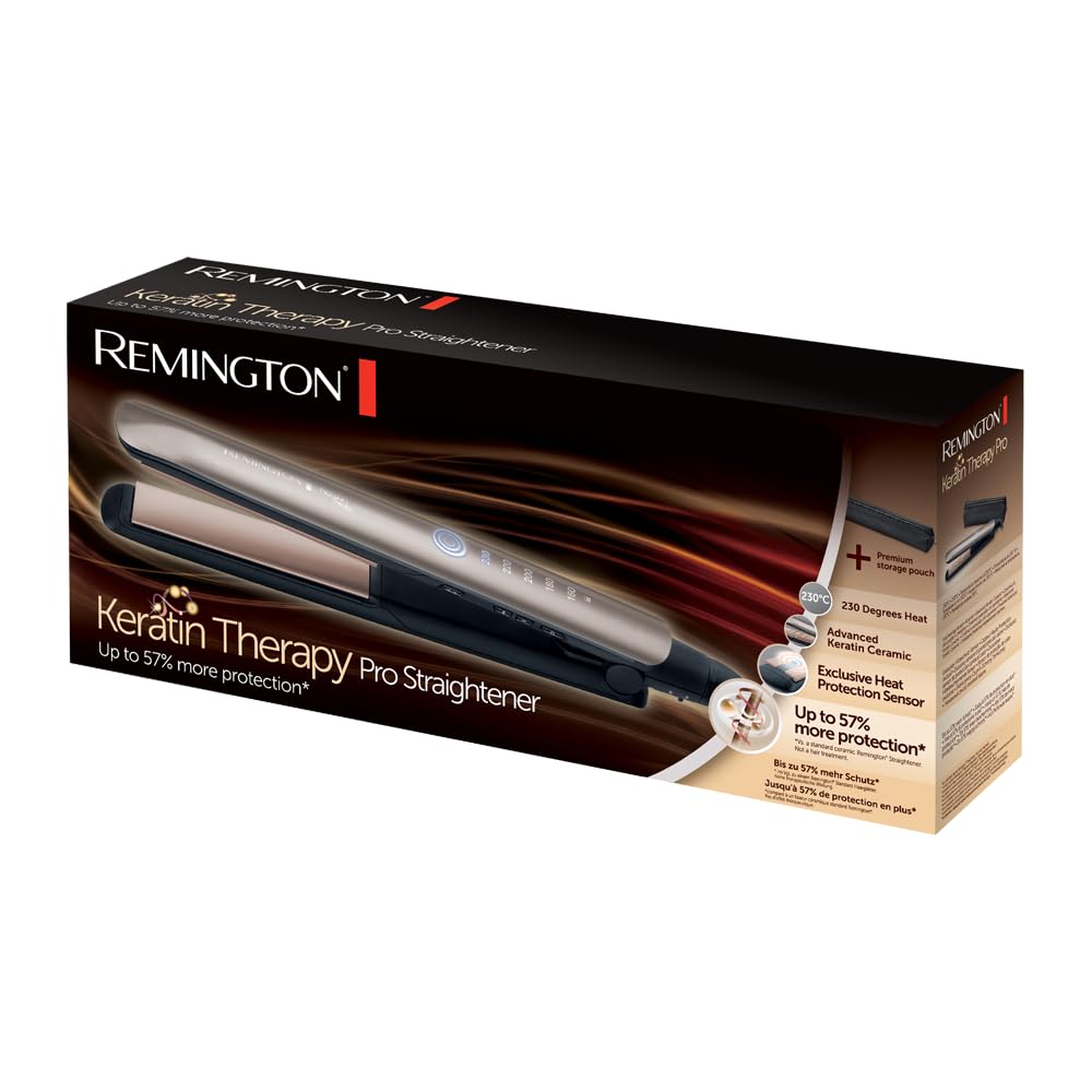 Alisador de cabelo profissional Remington com queratina e óleo de amêndoa, placas flutuantes cerâmicas