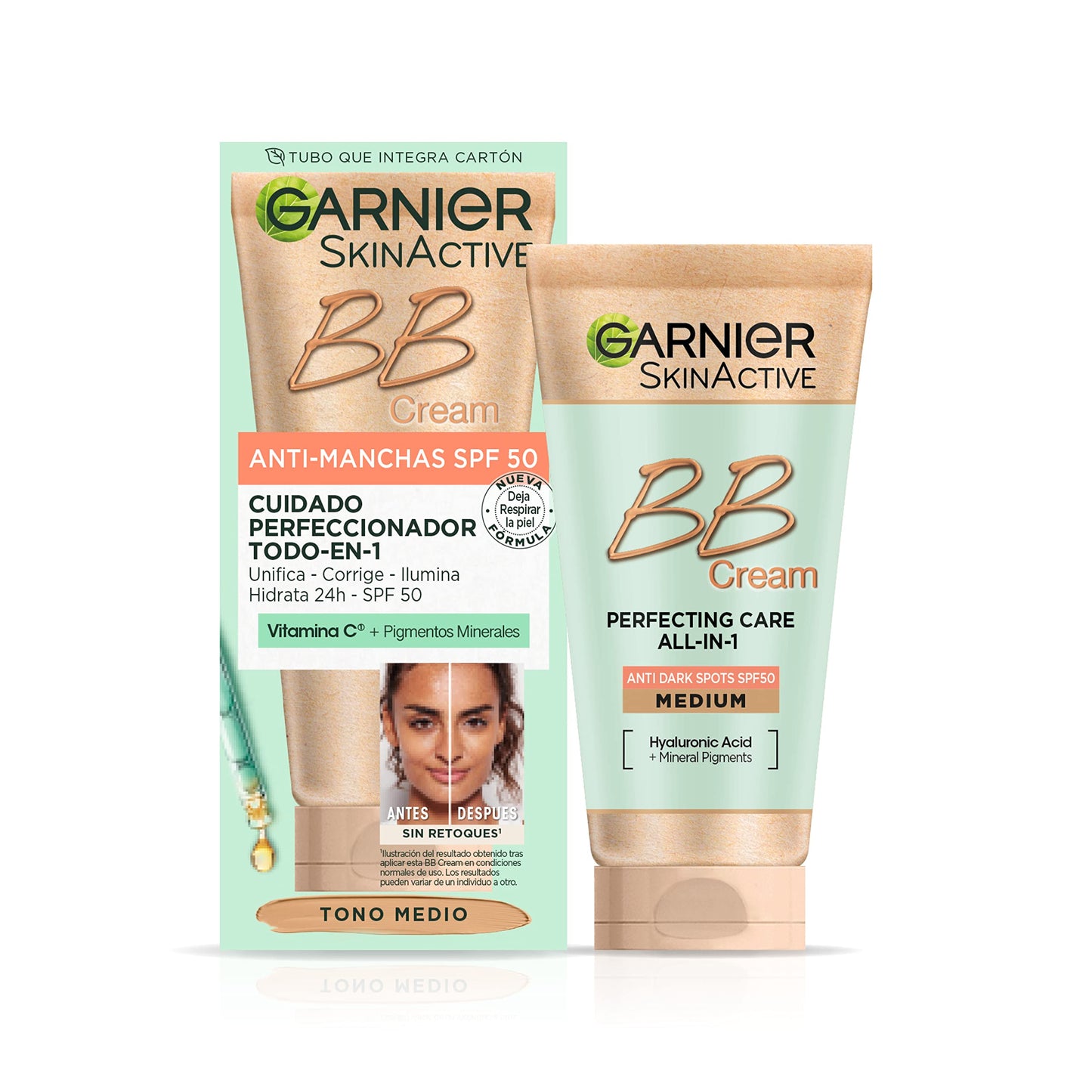 BB Cream anti-manchas Garnier com FPS 50 e tonalidade média, hidrata e unifica a pele em 50 ml