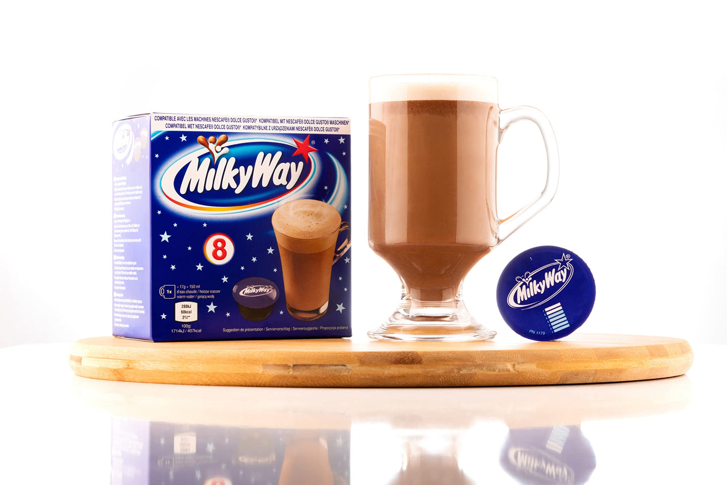 Lote de cápsulas de chocolate Dolce Gusto com sabor Milky Way, 32 cápsulas em 4 embalagens de 8