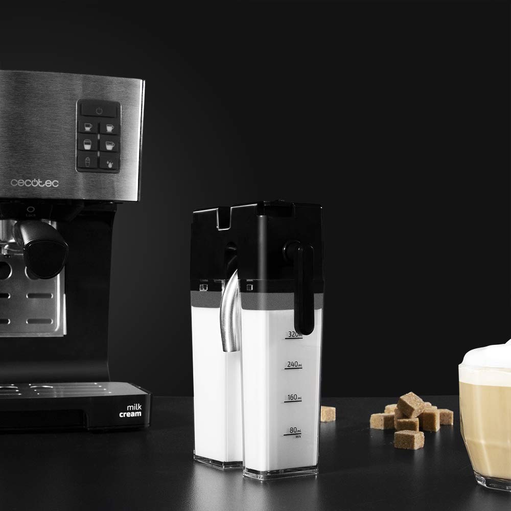 Cecotec Cafeteiras semi-automáticas Power Instant-ccino com recipiente de leite e açúcar ao lado