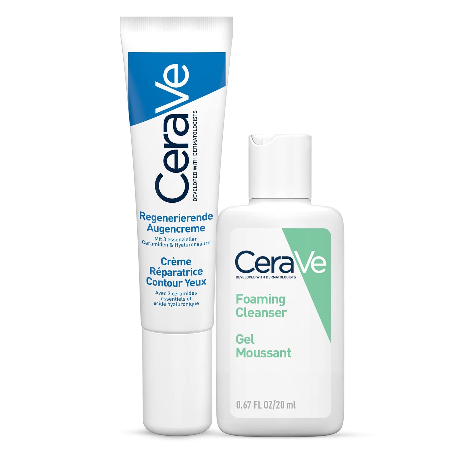 CeraVe Creme para contorno de olhos reparador com ácido hialurônico e espuma de limpeza Travel Size 15 ml