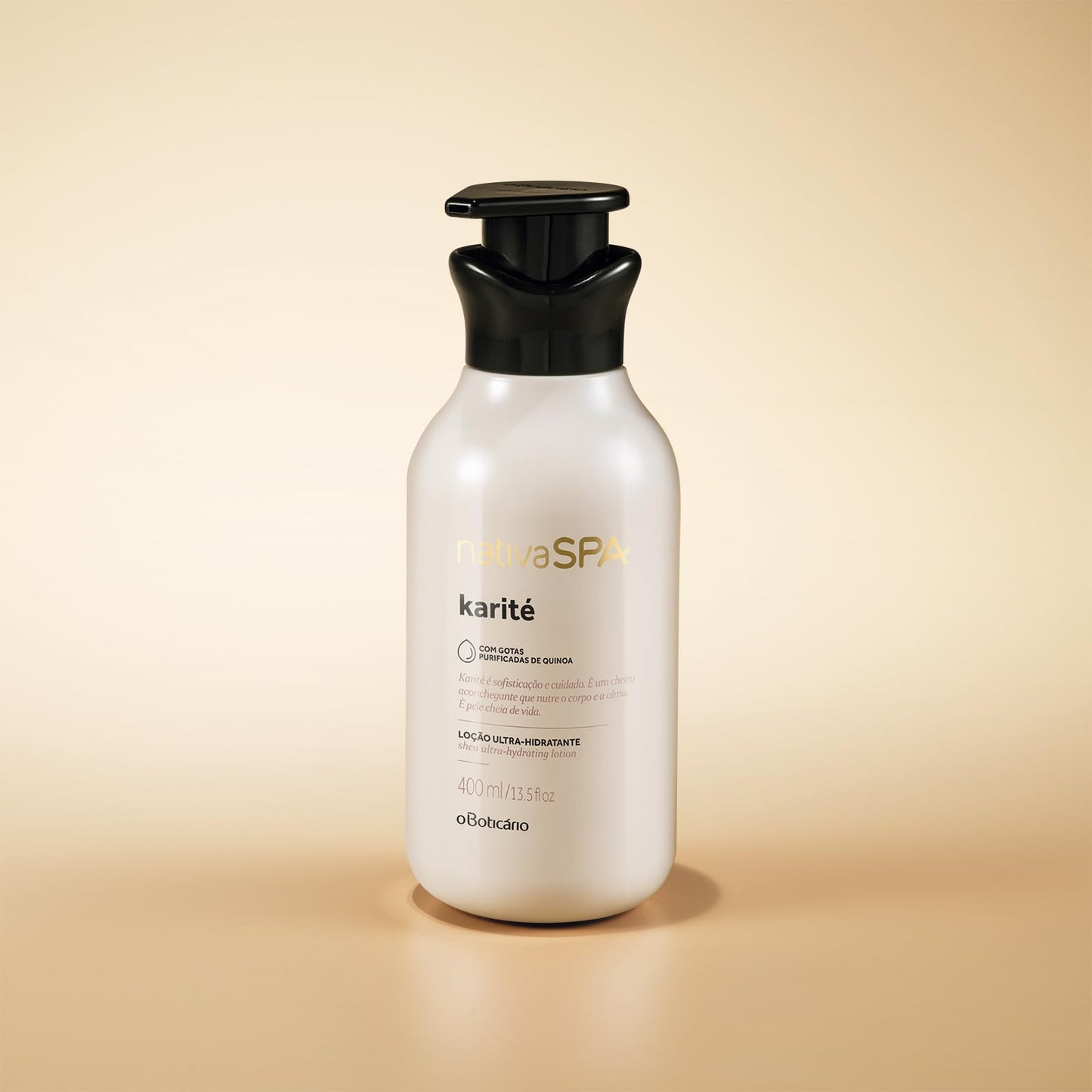 Creme corporal hidratante O Boticário Nativa SPA Karité com gotas de quinoa em frasco de 400 ml