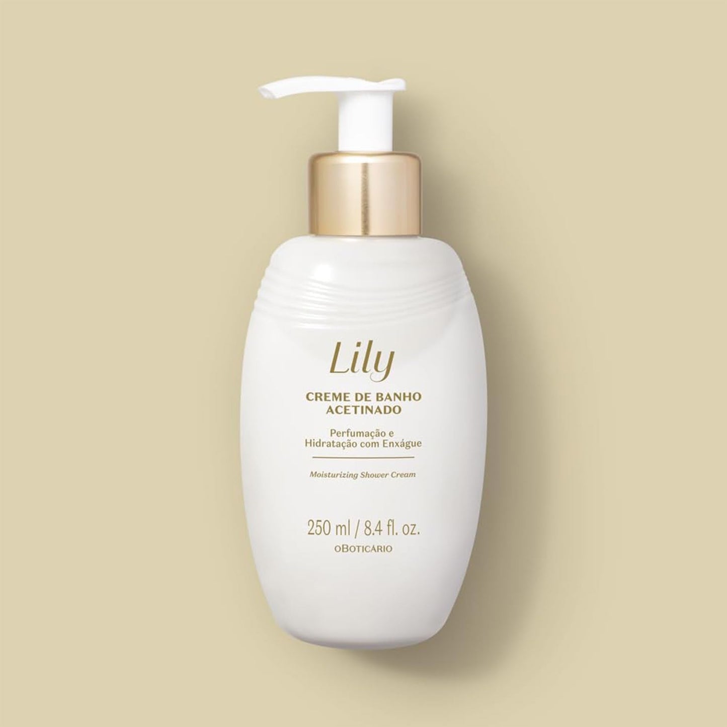 Creme de banho O Boticário Lily Satin com 250ml, luxurious e hidratante para pele suave