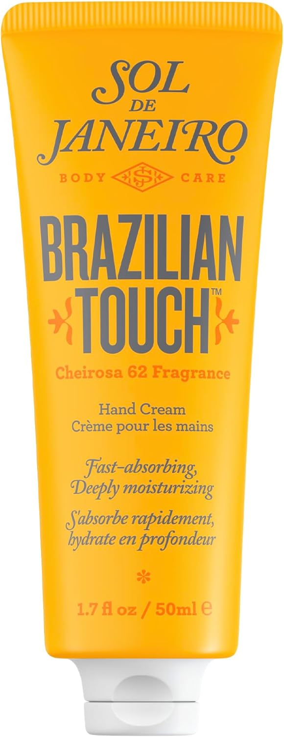 Creme hidratante para mãos Sol de Janeiro 50 ml com fragrância Cheirosa 62, embalagem amarela atraente