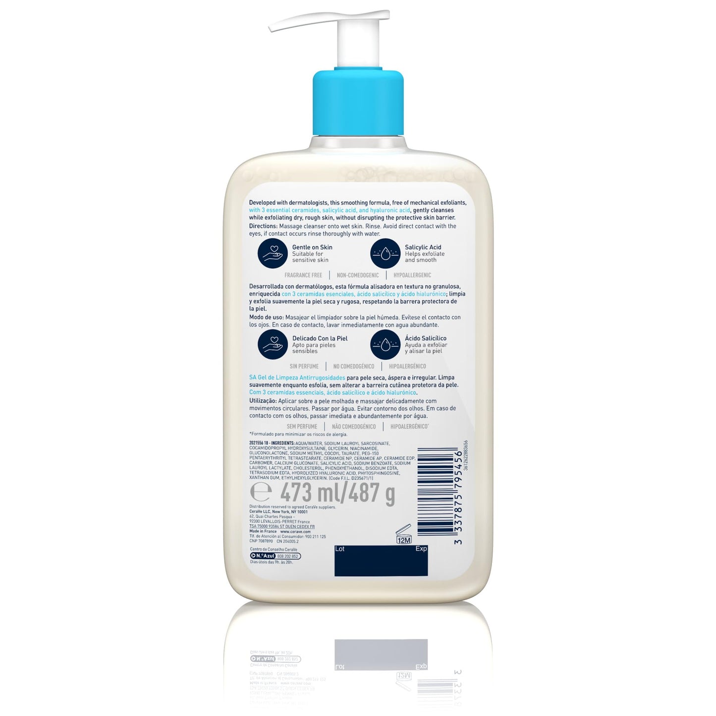Gel de limpeza hidratante CeraVe, 473ml, ideal para pele normal a seca, limpa e hidrata profundamente