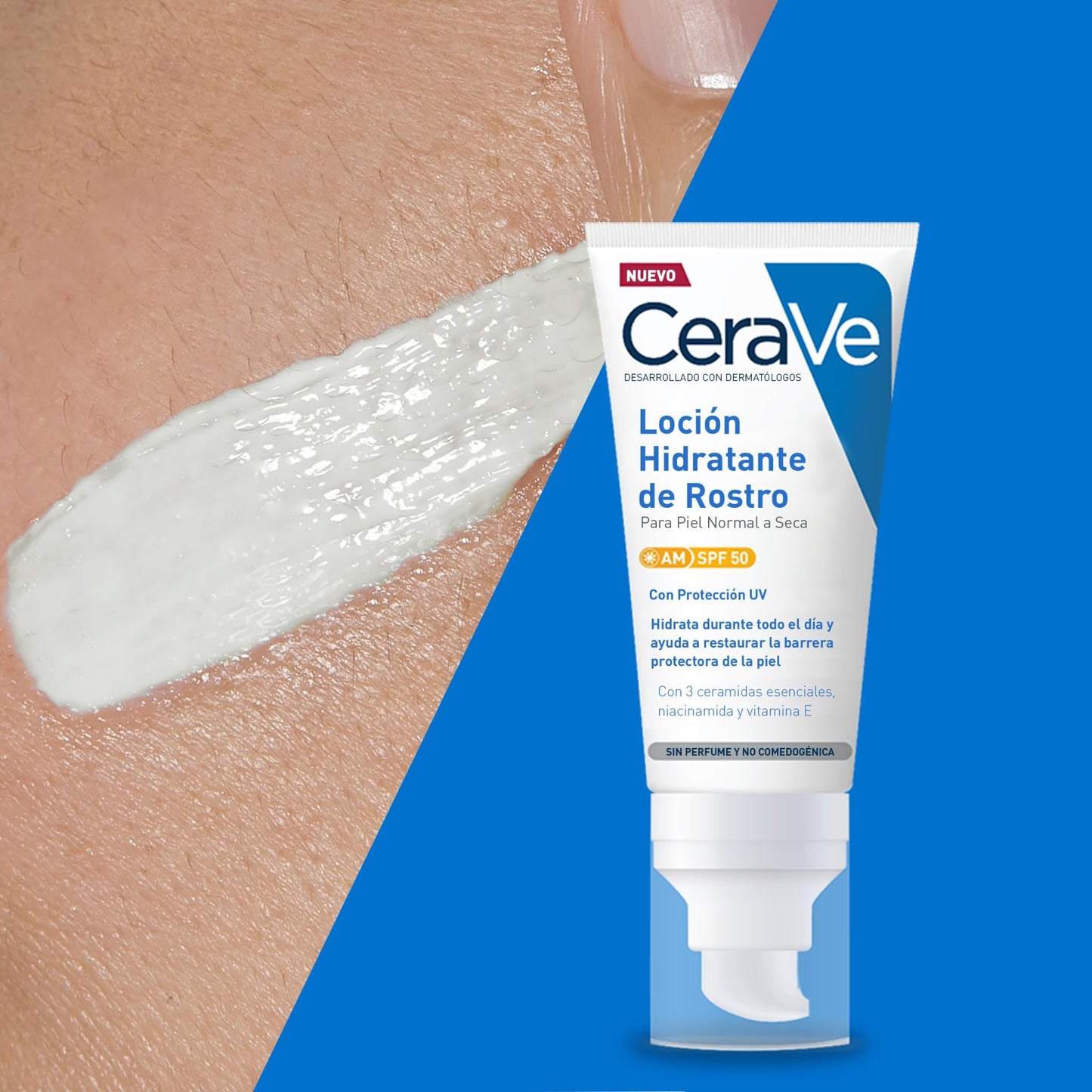 Locao hidratante CeraVe para rosto com proteção UV em tubo, ideal para pele normal a seca