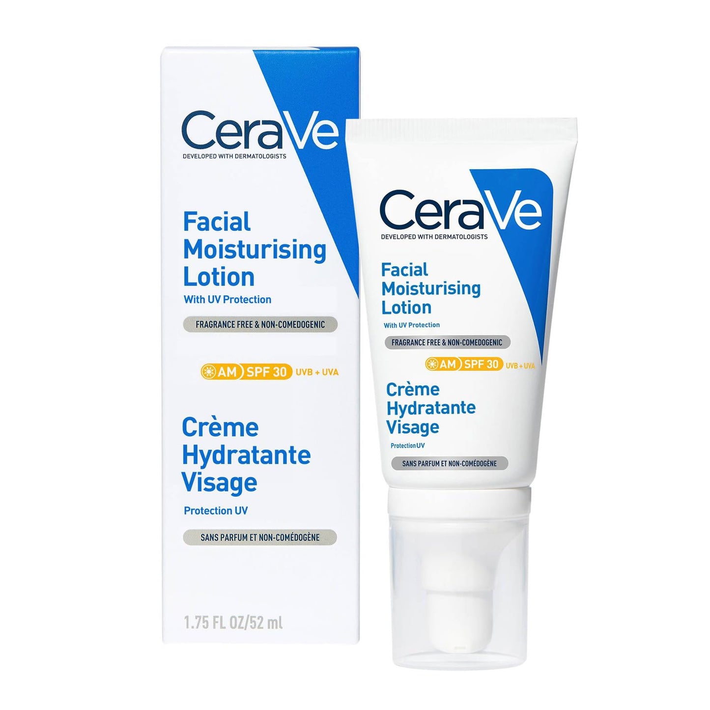 Loção hidratante CeraVe para rosto com proteção UV e FPS 30, embalagem de 52ml
