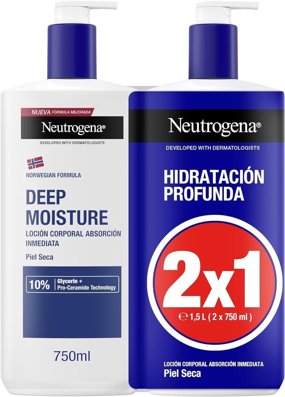 Neutrogena Norwegian Formula Locao Corporal Hidratação Profunda em embalagem de 2 x 750 ml para pele seca