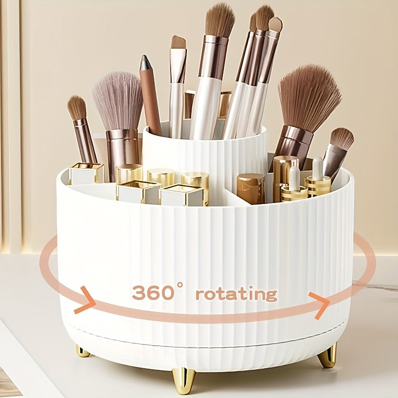 Organizador de maquiagem 360° com 5 compartimentos e design elegante para organização de cosméticos