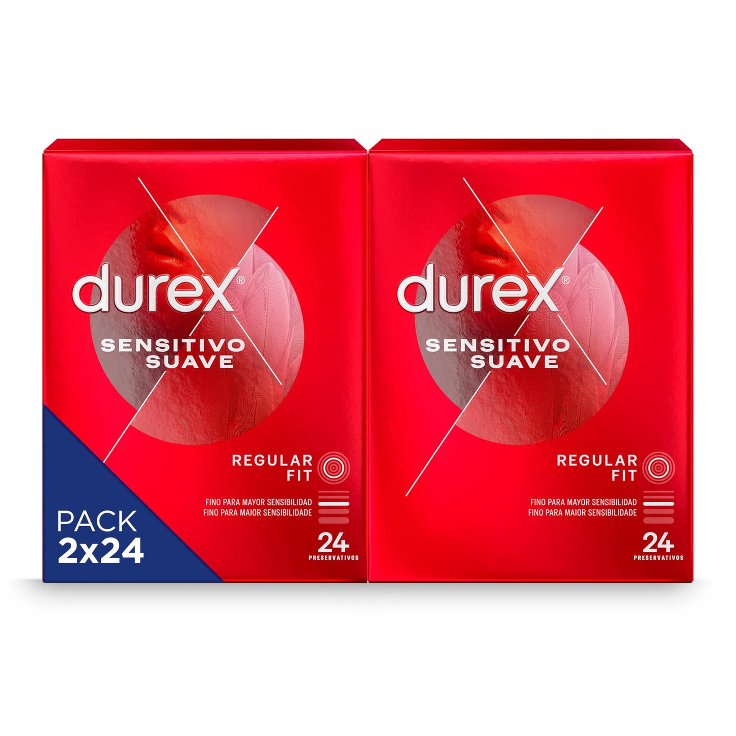 Pacote de preservativos Durex com 39 unidades das linhas Soft Sensitive e Real Feel, ideal para conforto e prazer