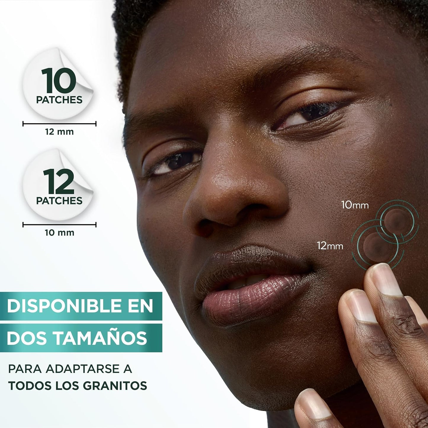 Patches hidrocoloides para acne Garnier, disponíveis em dois tamanhos, 10mm e 12mm, para uso no rosto e corpo